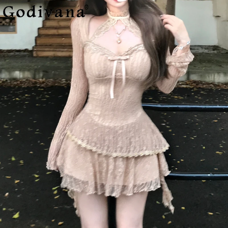 Women Autumn Sweet Bow Halter Neck Lace Sexy Dresses Fashion High Waist Versatile Age Reduction Irregular Long Sleeve Dress
Women Autumn Sweet Bow Halter Neck Lace Sexy Dresses Fashion High Waist Versatile Age Reduction Irregular Long Sleeve Dress