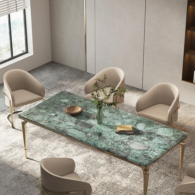 Emerald luxury stone dining table, modern simplicity and high-end sense, light luxury Italian natural marble
Emerald luxury stone dining table, modern simplicity and high-end sense, light luxury Italian natural marble