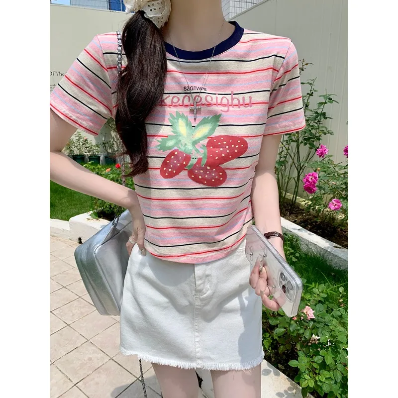 Women's subculture Kawaii printed T-shirt American Harajuku striped round neck Tees retro slim-fit all match sweet casual top
Women's subculture Kawaii printed T-shirt American Harajuku striped round neck Tees retro slim-fit all match sweet casual top