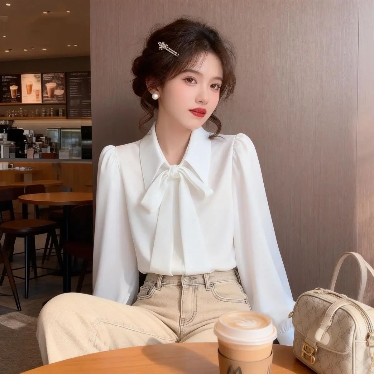 Ele Korean Sle Knot irt Women's Long Sve Chiffon Blouse Lantern Sve Sweet Top Faionable Design
Ele Korean Sle Knot irt Women's Long Sve Chiffon Blouse Lantern Sve Sweet Top Faionable Design
