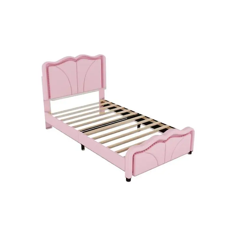 Twin Size Upholstered Platform Bed, Curved Height-Adjustable Headboard, LED Light Strips, Pink Color
Twin Size Upholstered Platform Bed, Curved Height-Adjustable Headboard, LED Light Strips, Pink Color