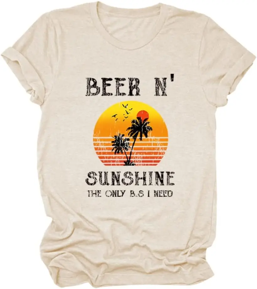 Женские футболки свободного кроя с коротким рукавом и надписью Beer N' Sunshine
Женские футболки свободного кроя с коротким рукавом и надписью Beer N' Sunshine
