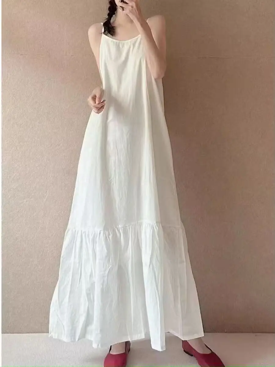 White Cotton Linen Loose Summer Dress Women's Gown Elegant Simple Splice Strap Long Skirt Vintage Style A-Line Gown
White Cotton Linen Loose Summer Dress Women's Gown Elegant Simple Splice Strap Long Skirt Vintage Style A-Line Gown