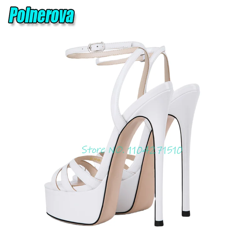 Женские сандалии на платформе с открытым носком и перекрестным ремешком, однотонные женские сандалии из лакированной кожи на тонком высоком каблуке с пряжкой на щиколотке, летние модные туфли на шпильке
Женские сандалии на платформе с открытым носком и перекрестным ремешком, однотонные женские сандалии из лакированной кожи на тонком высоком каблуке с пряжкой на щиколотке, летние модные туфли на шпильке