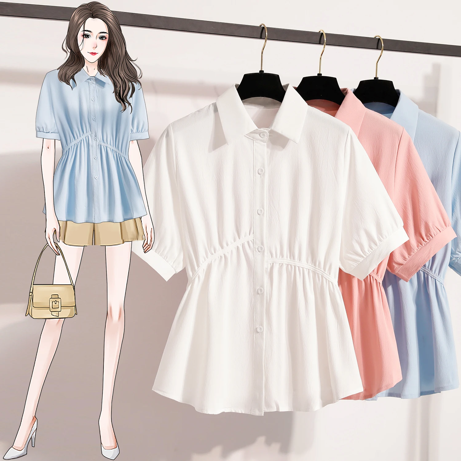 plus Size Women's Shirt Short Sleeve Collar Fashionable Spring Summer New Style Commute Style Artistic Waist Cinched
plus Size Women's Shirt Short Sleeve Collar Fashionable Spring Summer New Style Commute Style Artistic Waist Cinched