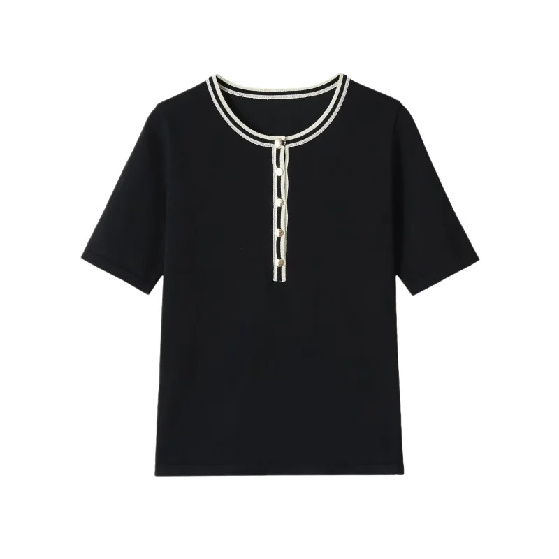Withered T-shirt Woman Clothes Female Clothing Short Sleeved Round Neck Slim Fit Casual Contrasting Color Trimmed T-shirt
Withered T-shirt Woman Clothes Female Clothing Short Sleeved Round Neck Slim Fit Casual Contrasting Color Trimmed T-shirt