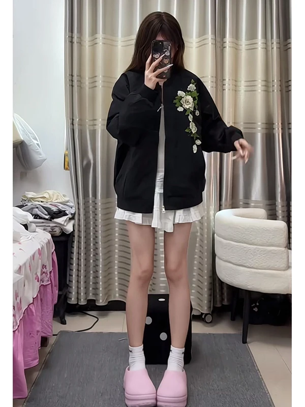 plus Size 300 Pou Floral Embroidery Jaet Women's Autumn Winter Versatile Student Baseball orm Loose Fit Korean Sle
plus Size 300 Pou Floral Embroidery Jaet Women's Autumn Winter Versatile Student Baseball orm Loose Fit Korean Sle