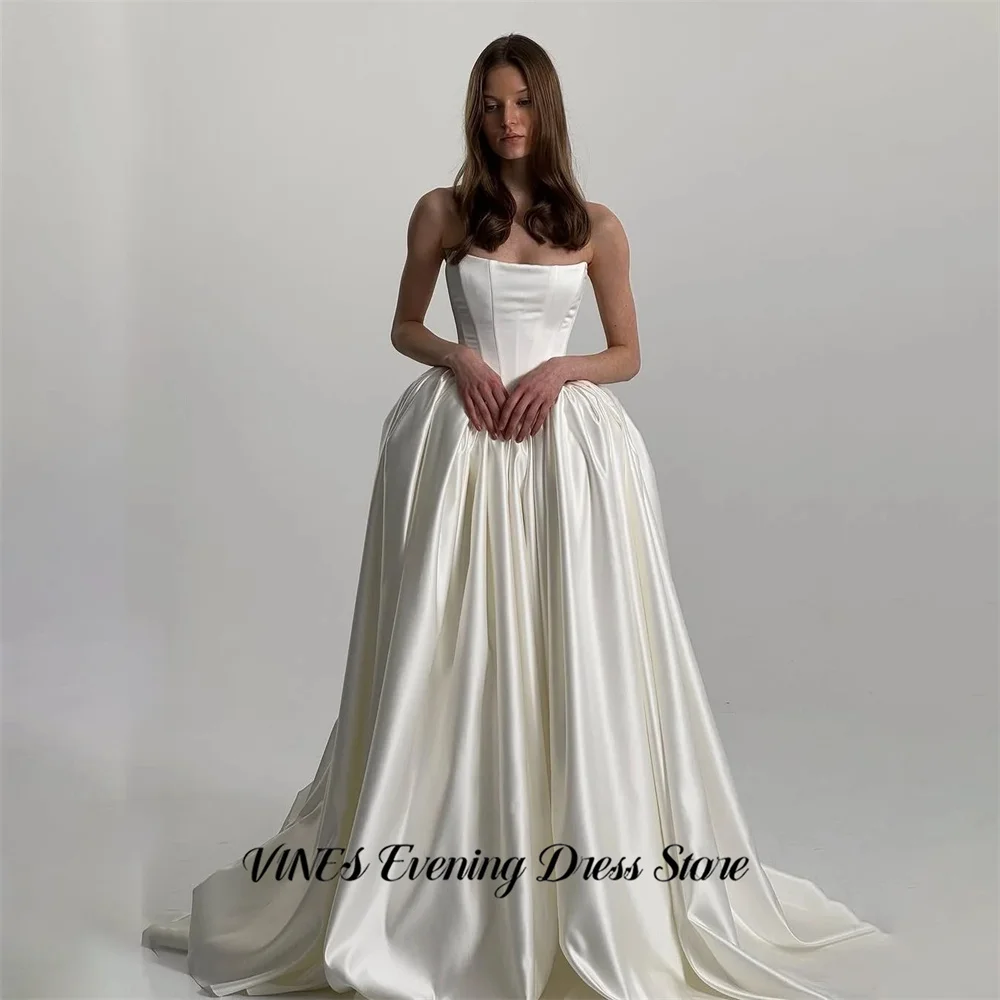 VINES White Minimalist Evening Gown Strapless A Line Prom Dresses Lace Up Back Wedding Dress Satin robes de soirée Customized
VINES White Minimalist Evening Gown Strapless A Line Prom Dresses Lace Up Back Wedding Dress Satin robes de soirée Customized