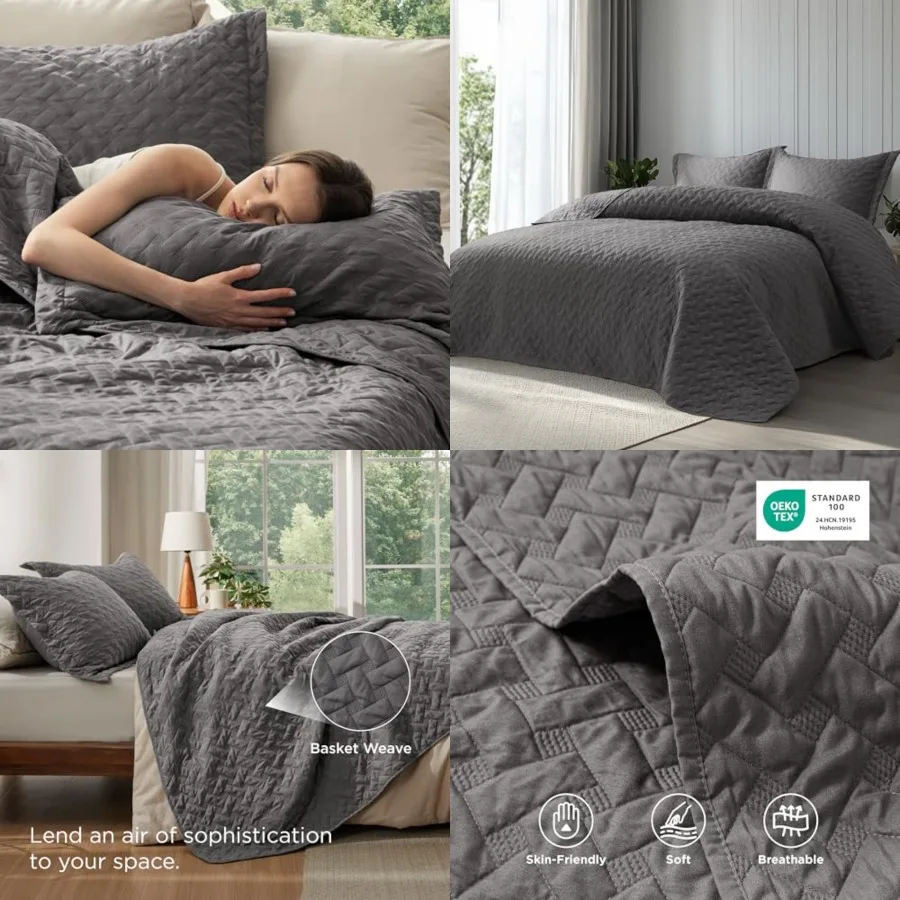 Quilts King Size - Grey Bedspreads King Size with Basket Weave Pattern, Soft Quilt Bedding Set, Lightweight Comforter Set Cover
Quilts King Size - Grey Bedspreads King Size with Basket Weave Pattern, Soft Quilt Bedding Set, Lightweight Comforter Set Cover