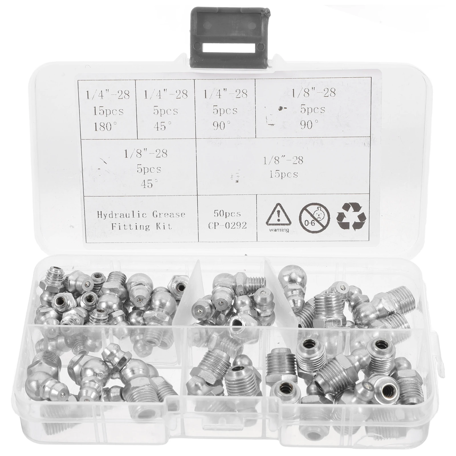 50pcs Grease Fittings Assortment Kit Butter Mouth Set Steel Construction Various Sizes Types Easy Storage Plastic Case Silver
50pcs Grease Fittings Assortment Kit Butter Mouth Set Steel Construction Various Sizes Types Easy Storage Plastic Case Silver