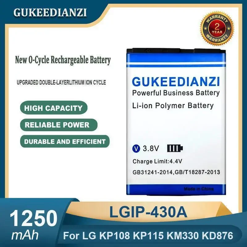 High Capacity 1250mAh LGIP-430A Mobile Phone Battery For LG KP108 KP115 KM330 KD876
High Capacity 1250mAh LGIP-430A Mobile Phone Battery For LG KP108 KP115 KM330 KD876