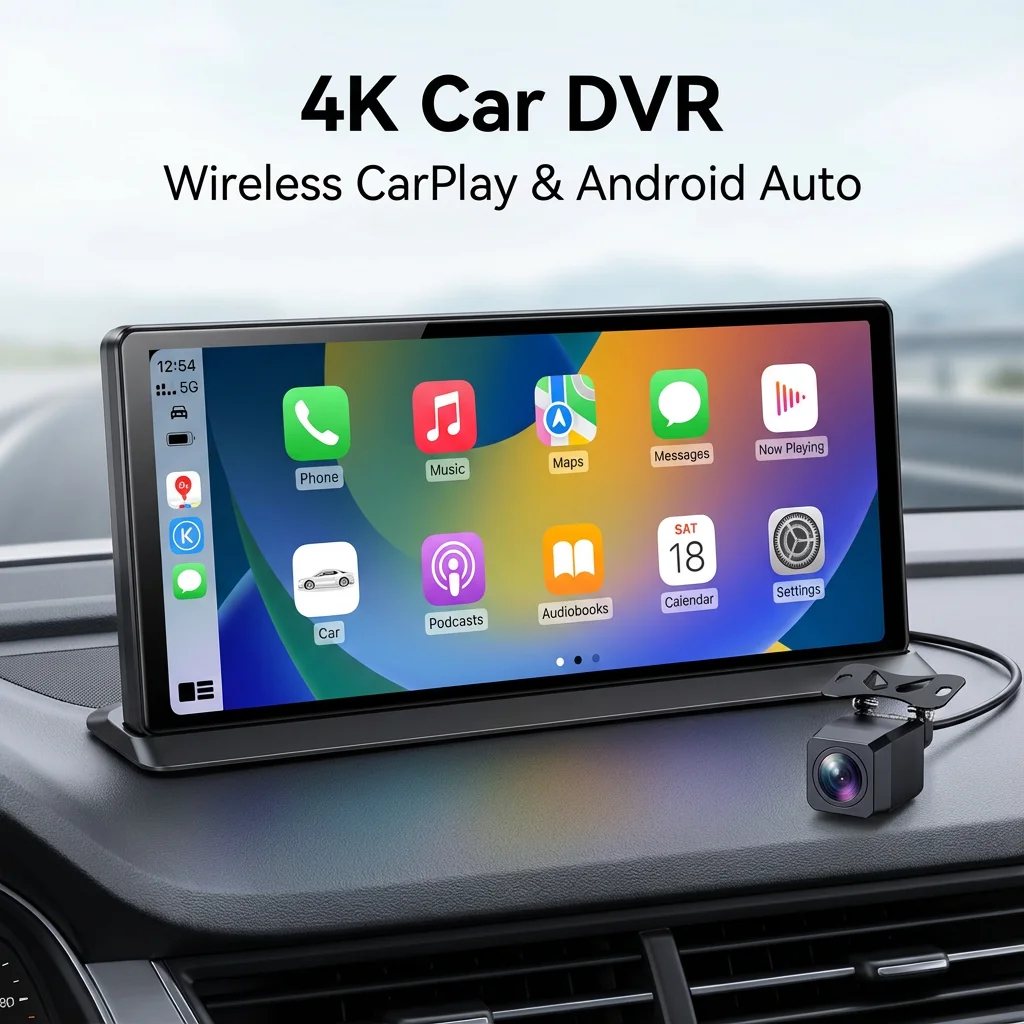11,3-дюймовый беспроводной видеорегистратор с CarPlay и Android Auto, 4K фронтальная и 1080P задняя камеры, сенсорный экран, 5G WiFi, мониторинг парковки 24/7
11,3-дюймовый беспроводной видеорегистратор с CarPlay и Android Auto, 4K фронтальная и 1080P задняя камеры, сенсорный экран, 5G WiFi, мониторинг парковки 24/7