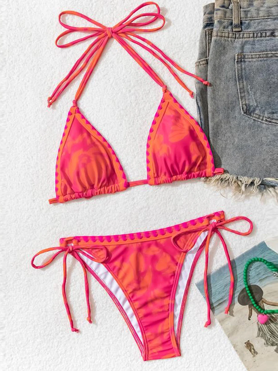 Women 2 Piece Bikinis Set Swimsuits Print Tie-Up Halter Neck Sleeveless Padded Bra Thong Bottoms Beach Bathing Suit for Swimming
Women 2 Piece Bikinis Set Swimsuits Print Tie-Up Halter Neck Sleeveless Padded Bra Thong Bottoms Beach Bathing Suit for Swimming