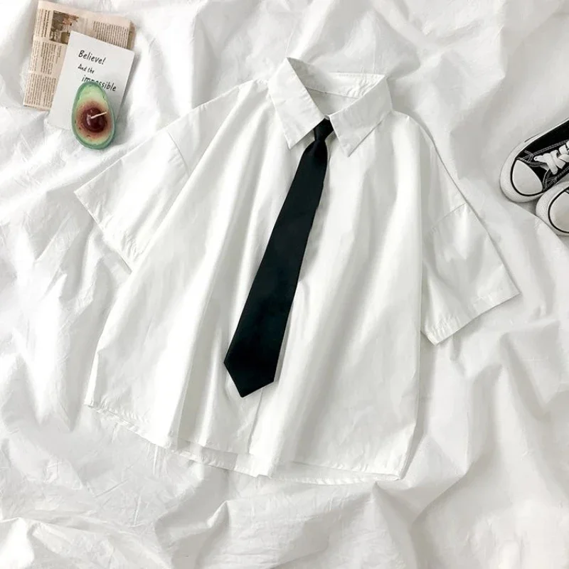White Shirts Women Jk Japanese Tie Short Sleeve Blouses Preppy Student Summer Korean Button Up Simple Solid Loose All Match Tops
White Shirts Women Jk Japanese Tie Short Sleeve Blouses Preppy Student Summer Korean Button Up Simple Solid Loose All Match Tops