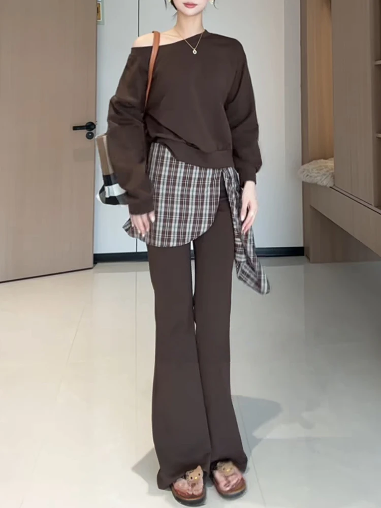 Early Autumn Women's Faion Set High Waist Flared Pants oulder Sweater Plaid Pattern Casual Sle mid Autumn Season Wear
Early Autumn Women's Faion Set High Waist Flared Pants oulder Sweater Plaid Pattern Casual Sle mid Autumn Season Wear
