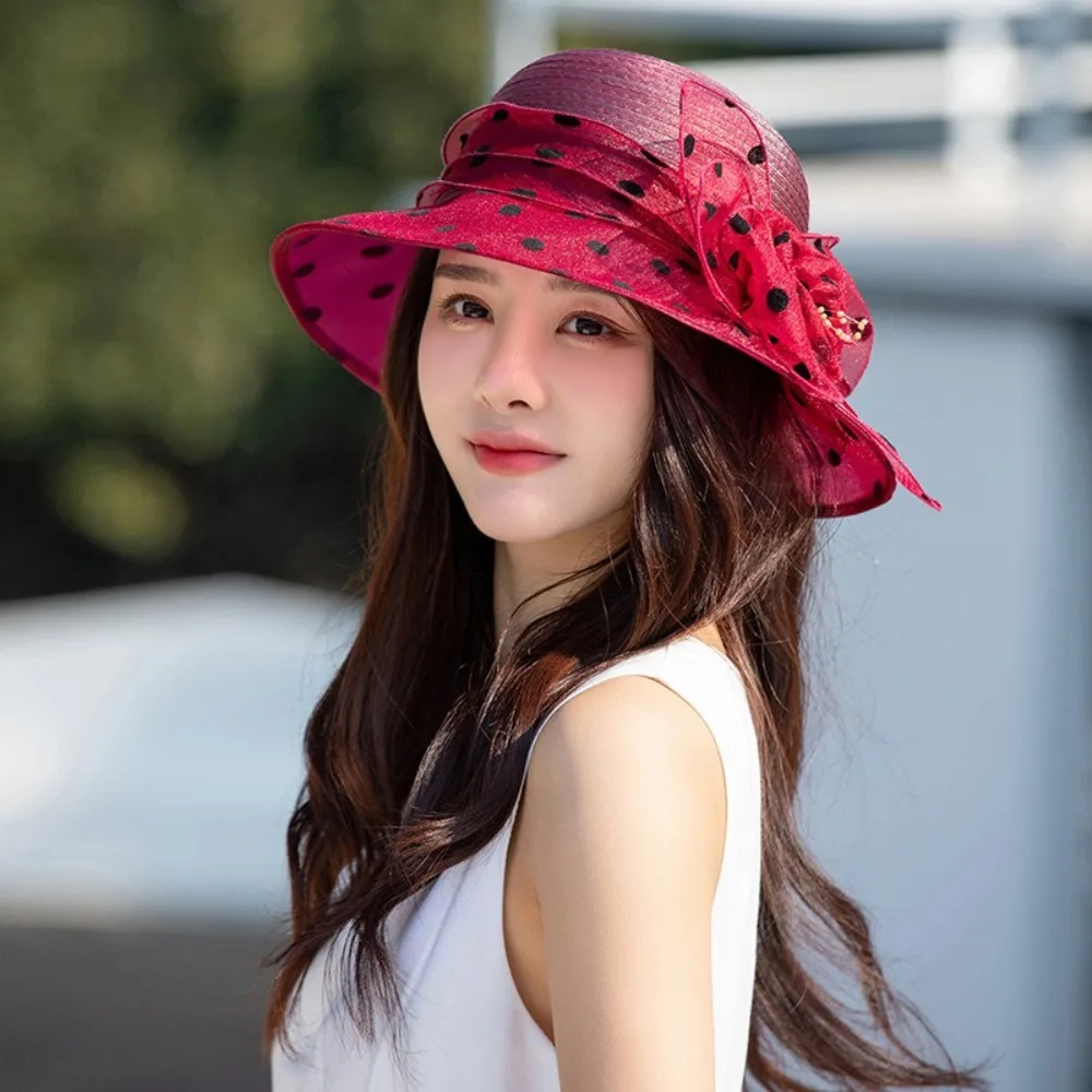 Summer Polka Dot Sun Hat Solid Color Organza Basin Hat Breathable Sun Protection Bowler Hat
Summer Polka Dot Sun Hat Solid Color Organza Basin Hat Breathable Sun Protection Bowler Hat