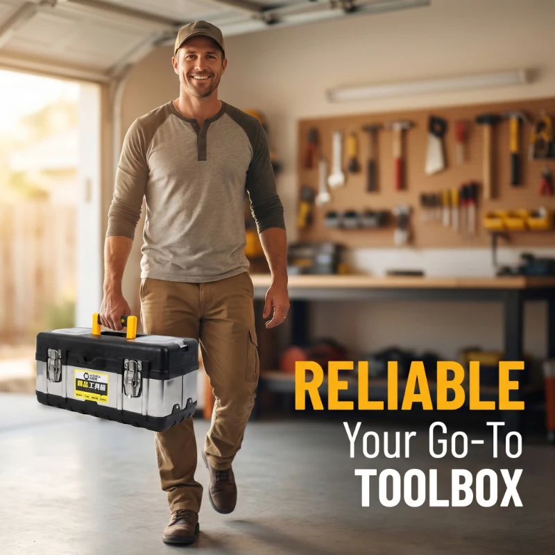 Household Portable 17 Inch Heavy Duty Tool Box Plastic Stainless Steel Case With Removable Tray For Electrician Repair
Household Portable 17 Inch Heavy Duty Tool Box Plastic Stainless Steel Case With Removable Tray For Electrician Repair