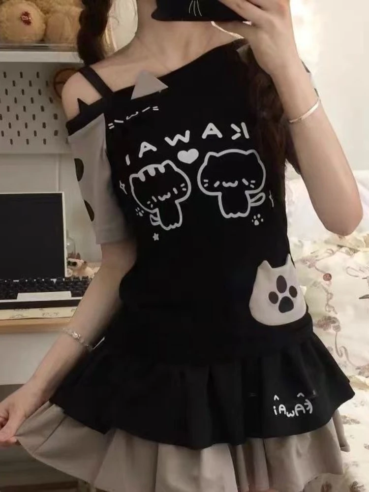 HOUZHOU Black Graphic Women T-Shirts Y2k White Cutecore Short Sleeve Off Shoulder Tees Kawaii Japanese Fashion Slim Top Casual
HOUZHOU Black Graphic Women T-Shirts Y2k White Cutecore Short Sleeve Off Shoulder Tees Kawaii Japanese Fashion Slim Top Casual