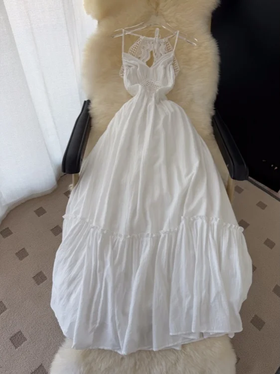 Elegant White Pure Desire Strap Dress Women's Summer High Waist Gored Skirt Long Slimming Dress Korean Style A-Line Skirt
Elegant White Pure Desire Strap Dress Women's Summer High Waist Gored Skirt Long Slimming Dress Korean Style A-Line Skirt
