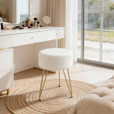 Repose-pieds rond en velours JHK, tabouret de salon, tabouret de maquillage robuste avec coussin épais de 4 cm, capacité de 350 lb, pour la maison