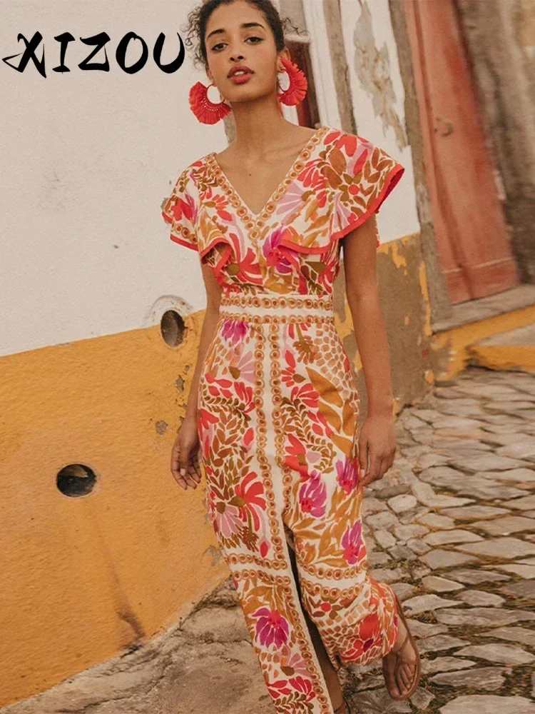 XIZOU Flying Sleeved Flower Print Split Maxi Dress Women Fashion V Neck Backless Robes 2024 Summer Chic Female Street Dresses
XIZOU Flying Sleeved Flower Print Split Maxi Dress Women Fashion V Neck Backless Robes 2024 Summer Chic Female Street Dresses