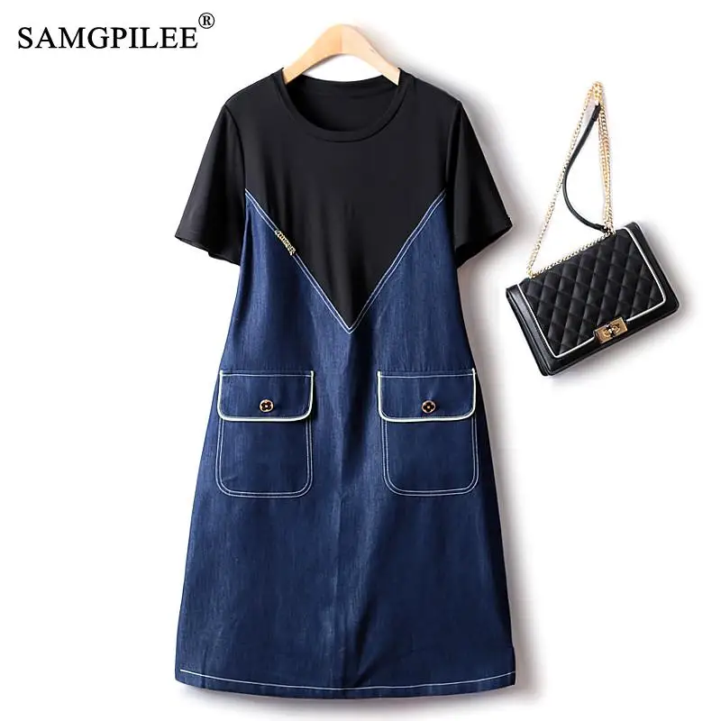 European Summer Dresses Woman 2022 Retro Korean Fashion Stitching Denim Blue Large Pocket Loose Elegant Casual Party Dress 4XL
European Summer Dresses Woman 2022 Retro Korean Fashion Stitching Denim Blue Large Pocket Loose Elegant Casual Party Dress 4XL