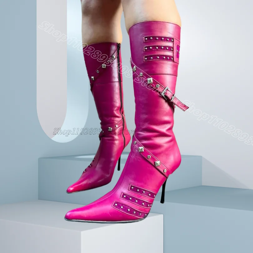 Rose Red Rivet Decor Stiletto Boots Pointed Toe Side Zipper Design for Women Casual New Fashion Knee Boots Zapatos Para Mujere
Rose Red Rivet Decor Stiletto Boots Pointed Toe Side Zipper Design for Women Casual New Fashion Knee Boots Zapatos Para Mujere
