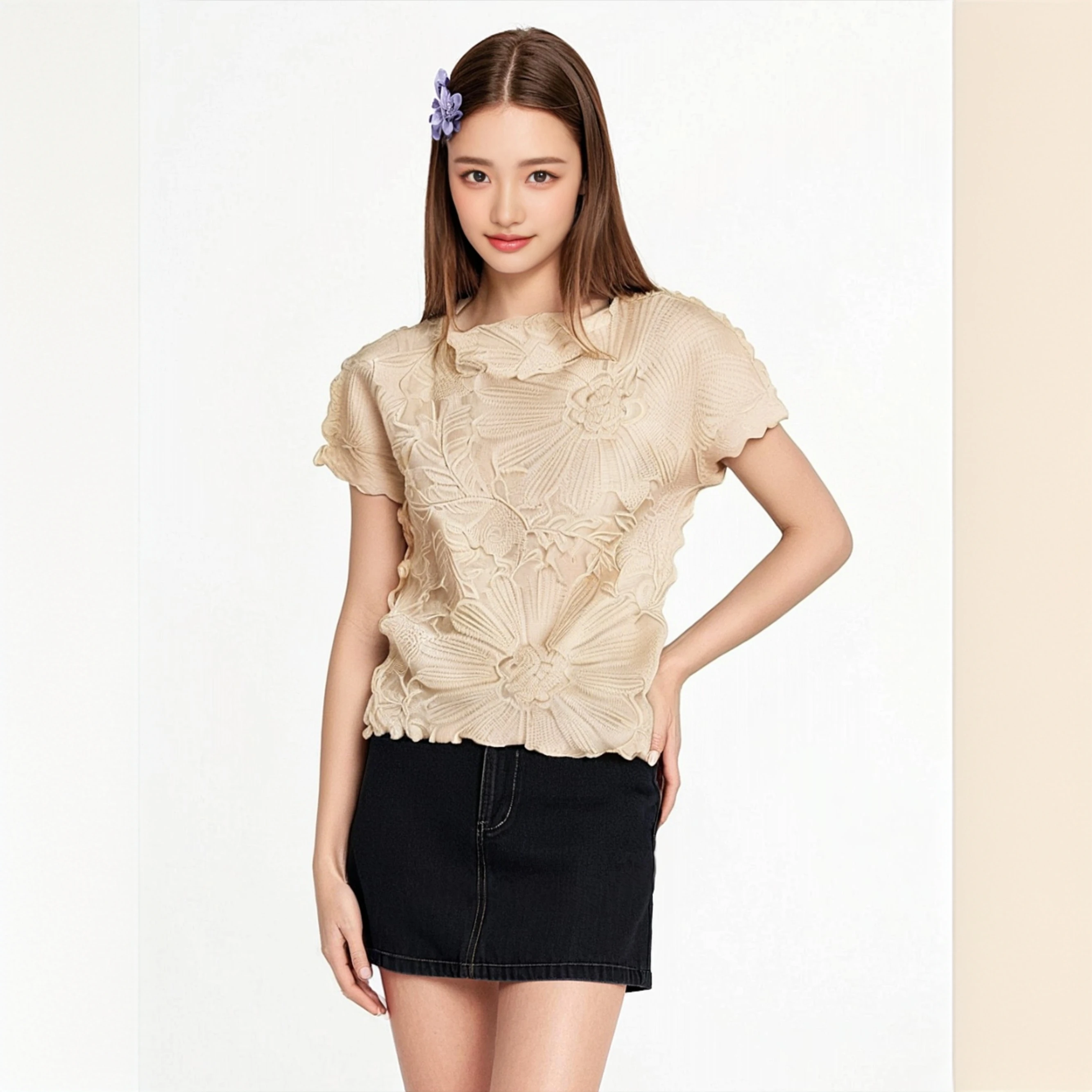 Miyake Pleated New Summer Round Neck Short Sleeve T-Shirt Loose Top Solid Color Embroidered Batwing Sleeve Women's Clothing
Miyake Pleated New Summer Round Neck Short Sleeve T-Shirt Loose Top Solid Color Embroidered Batwing Sleeve Women's Clothing