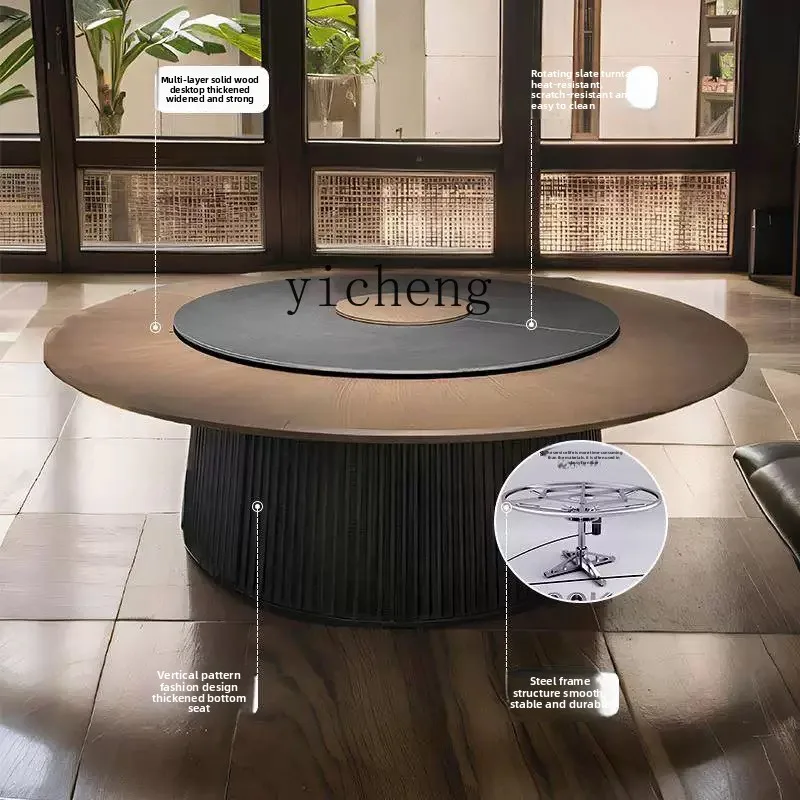 D7- new Chinese hotel large round table electric solid wood dining table and chairs with rock slab turntable
D7- new Chinese hotel large round table electric solid wood dining table and chairs with rock slab turntable