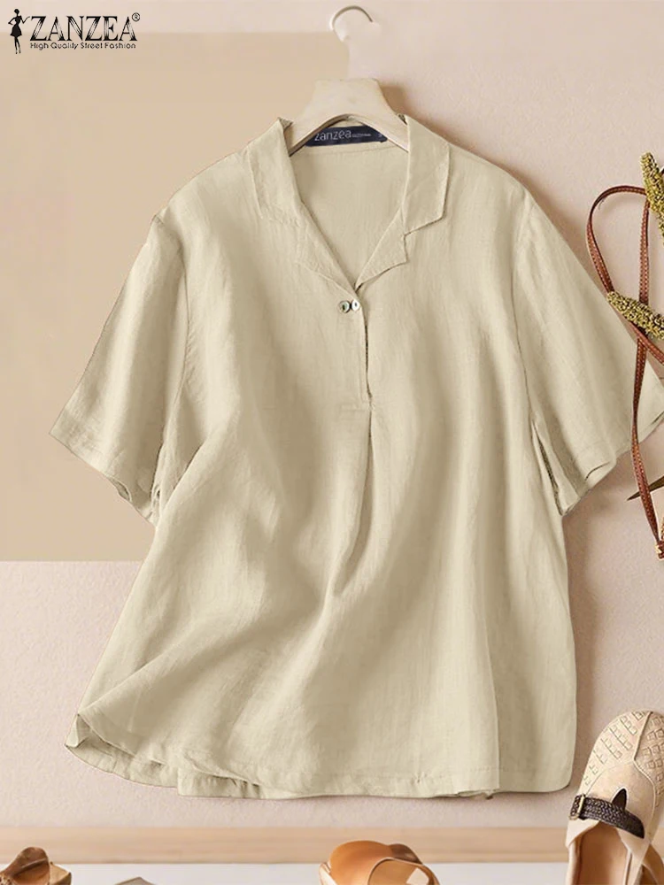 2025 ZANZEA Summer Blouses Women Lapel Neck Short Sleeve Blusas Vintage Cotton Tops Casual Solid Work OL Shirt Loose Chemise
2025 ZANZEA Summer Blouses Women Lapel Neck Short Sleeve Blusas Vintage Cotton Tops Casual Solid Work OL Shirt Loose Chemise