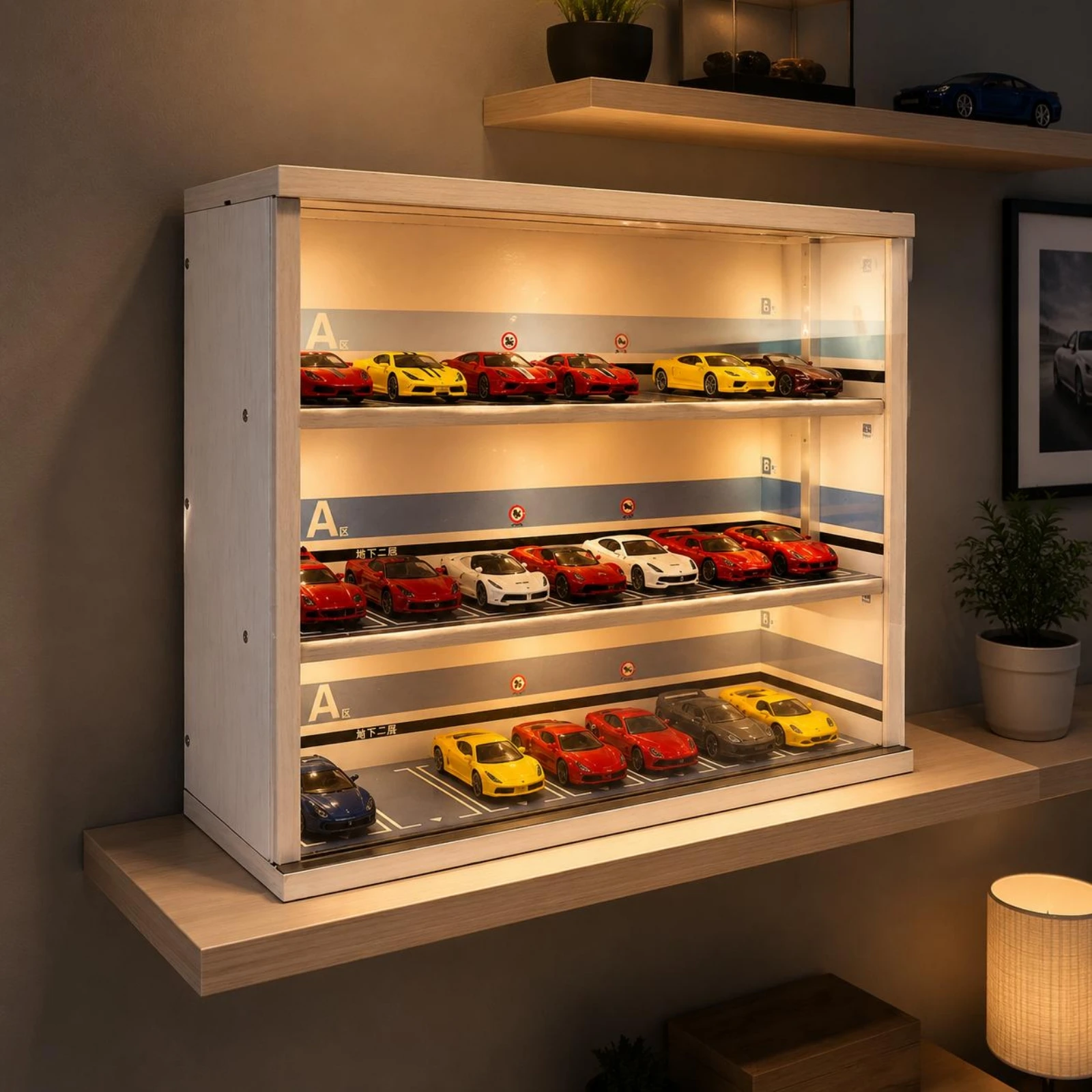 Model Car Display Case 1:64 Scale Parking Display Cabinet Model Parking Cabinet Three-Tier Mini Car Showcase Marked Bays
Model Car Display Case 1:64 Scale Parking Display Cabinet Model Parking Cabinet Three-Tier Mini Car Showcase Marked Bays