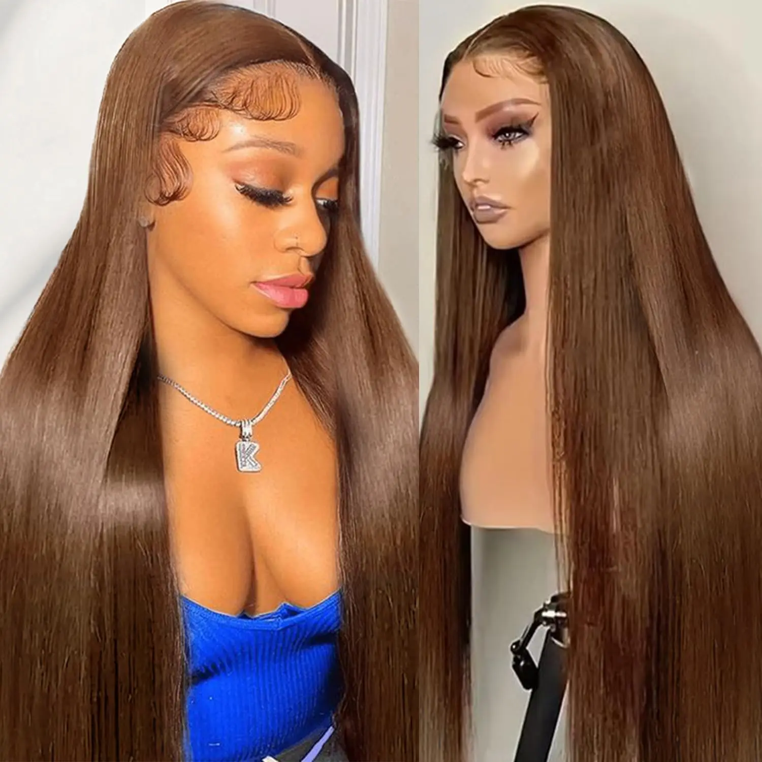 13x6 Lace Frontal Wig Human Hair Chocolate Brown Bone Straight 40 30 Inch Reddish Brown Colored Wig #4 Brazilian Hair Preplucked
13x6 Lace Frontal Wig Human Hair Chocolate Brown Bone Straight 40 30 Inch Reddish Brown Colored Wig #4 Brazilian Hair Preplucked