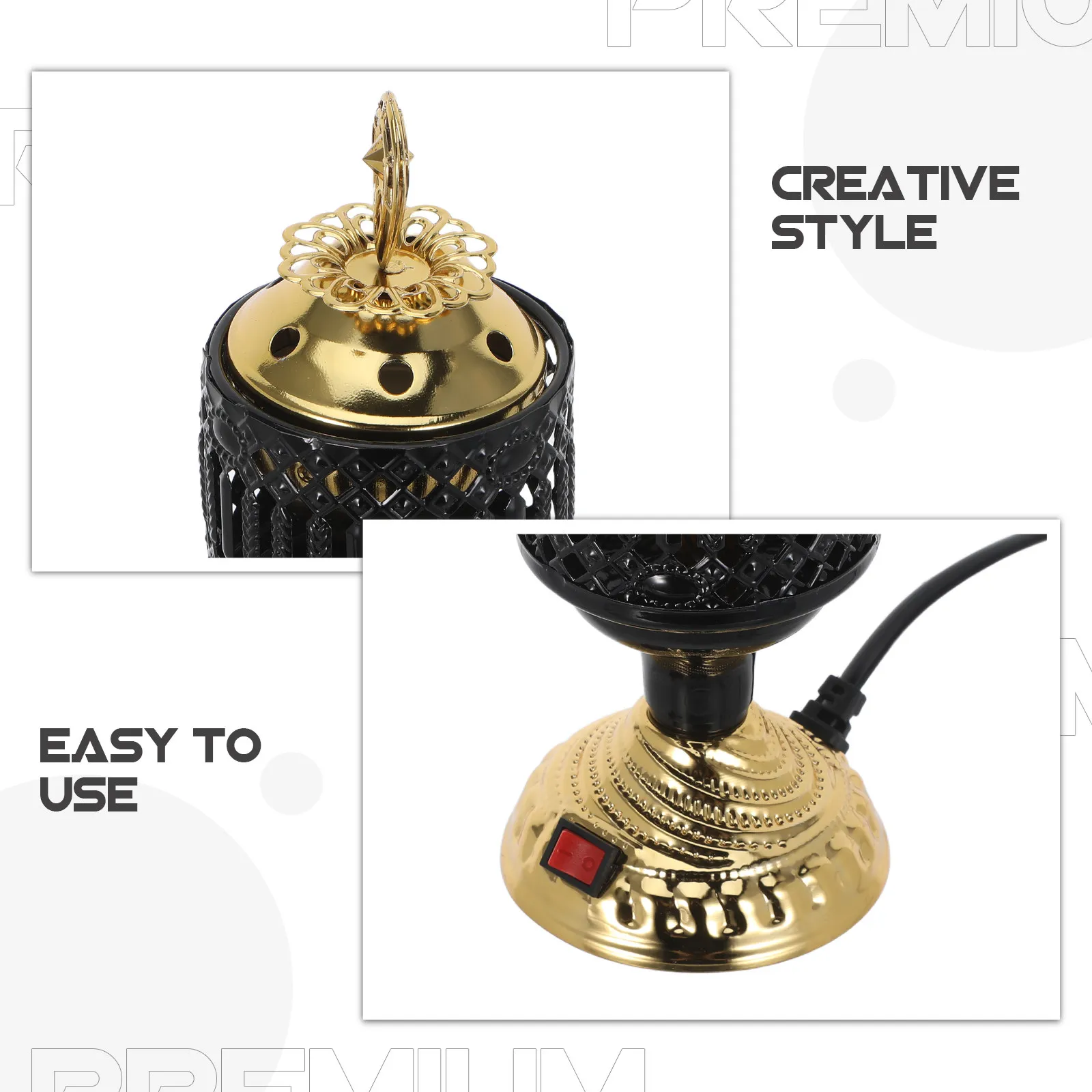 Plug in Electric Incense Burner Small Metal Mabkhara Arabic Design Oud Chip Heater Charcoal Free Bakhoor Diffuser for Office
Plug in Electric Incense Burner Small Metal Mabkhara Arabic Design Oud Chip Heater Charcoal Free Bakhoor Diffuser for Office
