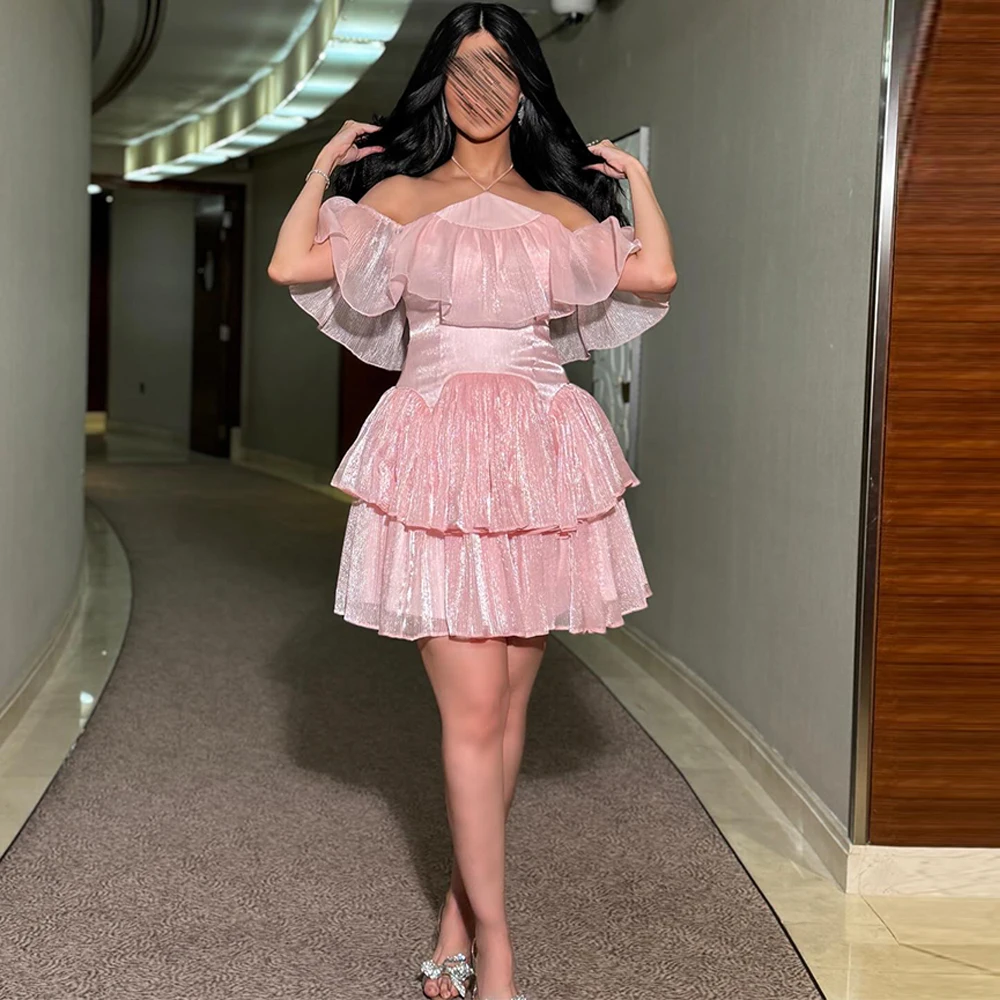 Delicate Off the Shoulder Evening Dress Elegant Halter Sleeveless Customized Celebrity Gowns Sparkly Pink Organza Party Dresses
Delicate Off the Shoulder Evening Dress Elegant Halter Sleeveless Customized Celebrity Gowns Sparkly Pink Organza Party Dresses