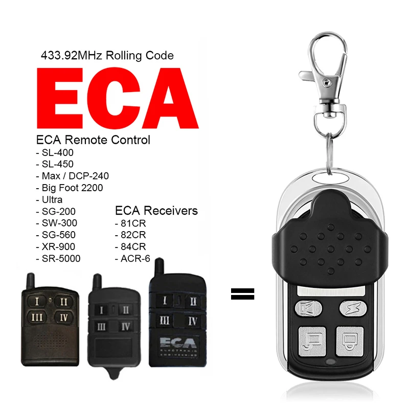 Compatible With ECA Remote Control For 81CR 82CR 84CR ACR-6 433.92MHz Hand Transmitter wireless Garage Door Electric Gate Opener
Compatible With ECA Remote Control For 81CR 82CR 84CR ACR-6 433.92MHz Hand Transmitter wireless Garage Door Electric Gate Opener
