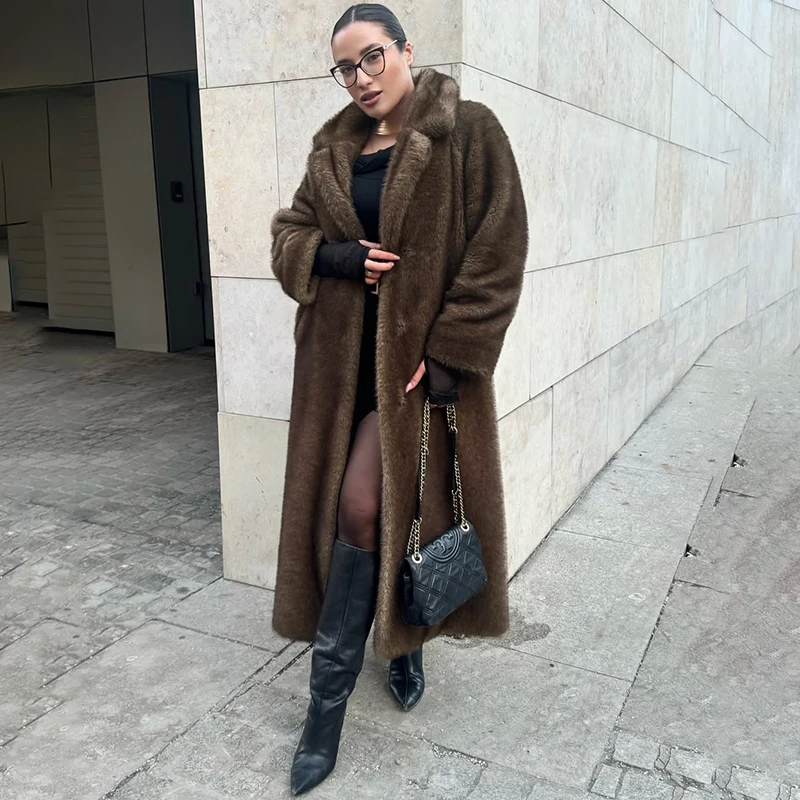 Tornova Retro Faux Fur Long Coat Women's Lace-up Thickened Jacket 2025 Autumn Winter Fluffy Plush Warm Lapel Vintage Outwear
Tornova Retro Faux Fur Long Coat Women's Lace-up Thickened Jacket 2025 Autumn Winter Fluffy Plush Warm Lapel Vintage Outwear