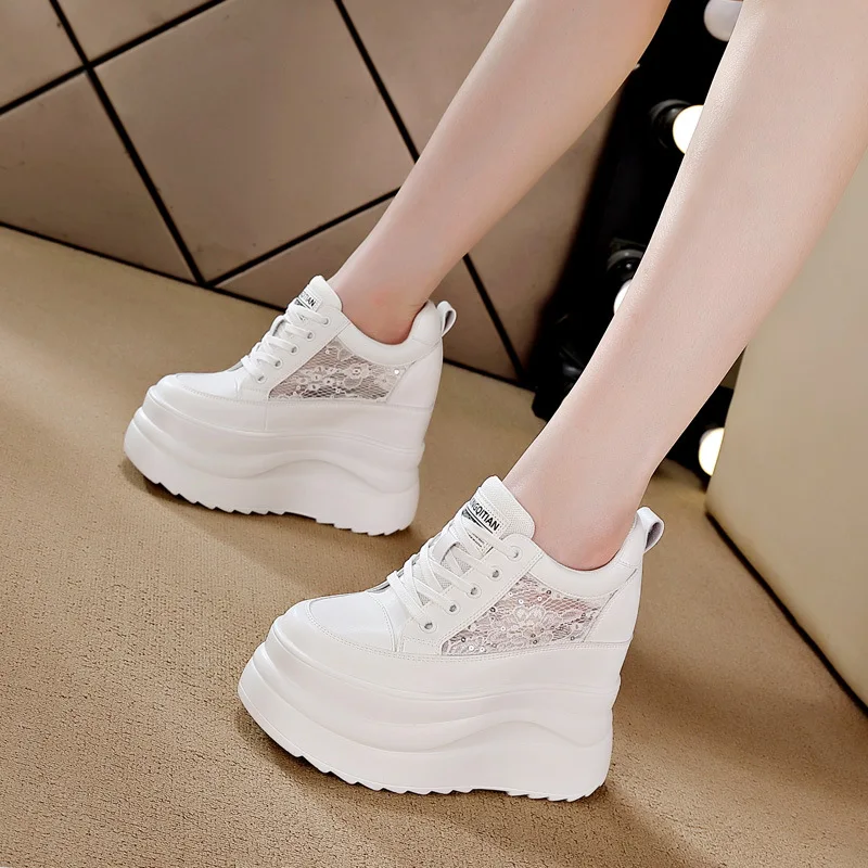 White Lace Platform Wedge Sneakers For Women With Floral Lace And Sequin Detail Lace Up Design Round Toe Non Slip Thick Sole
White Lace Platform Wedge Sneakers For Women With Floral Lace And Sequin Detail Lace Up Design Round Toe Non Slip Thick Sole