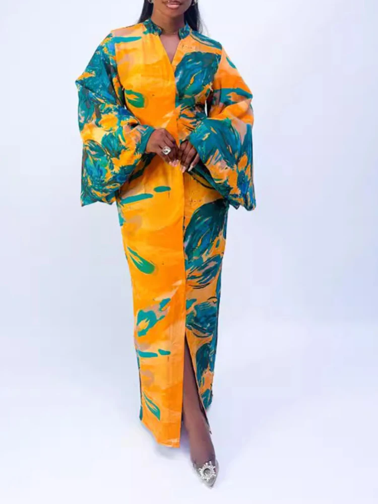 Chic Printing Women's Long Dress Elegant Bodycon Split Vestido Sexy Slim Flare Sleeve African Clothing
Chic Printing Women's Long Dress Elegant Bodycon Split Vestido Sexy Slim Flare Sleeve African Clothing