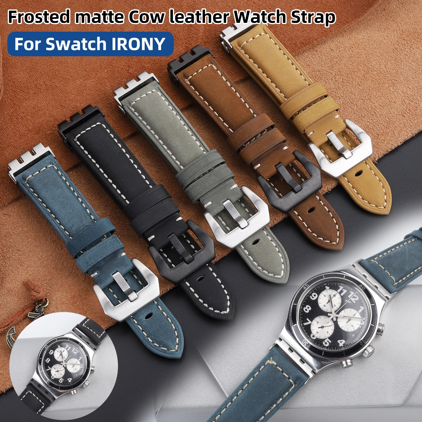 17mm 19mm 21mm Frosted Matte Cow Leather Watch Strap Concave Convex WatchBand For Swatch IRONY YVS YCS YAS YGS series men's
17mm 19mm 21mm Frosted Matte Cow Leather Watch Strap Concave Convex WatchBand For Swatch IRONY YVS YCS YAS YGS series men's
