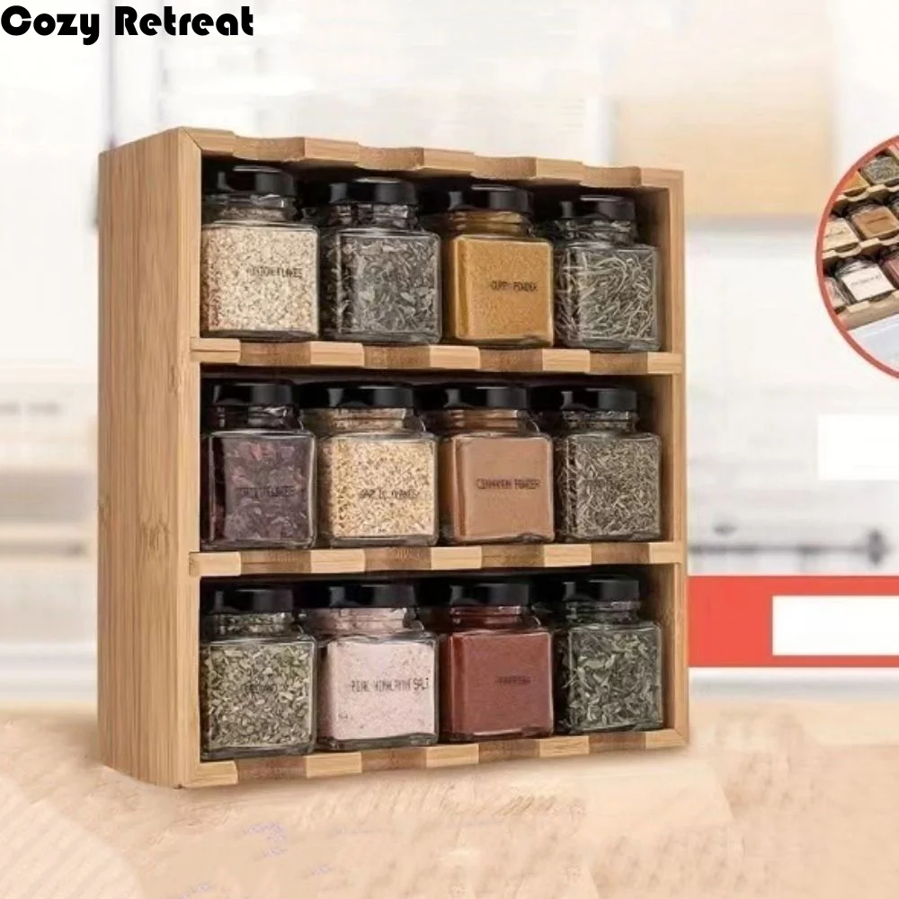 Wooden 12 Grids Spice Rack Space Saving with Storage Jars Condiment Storage Shelf Large Capacity Spice Organizer for Storing
Wooden 12 Grids Spice Rack Space Saving with Storage Jars Condiment Storage Shelf Large Capacity Spice Organizer for Storing