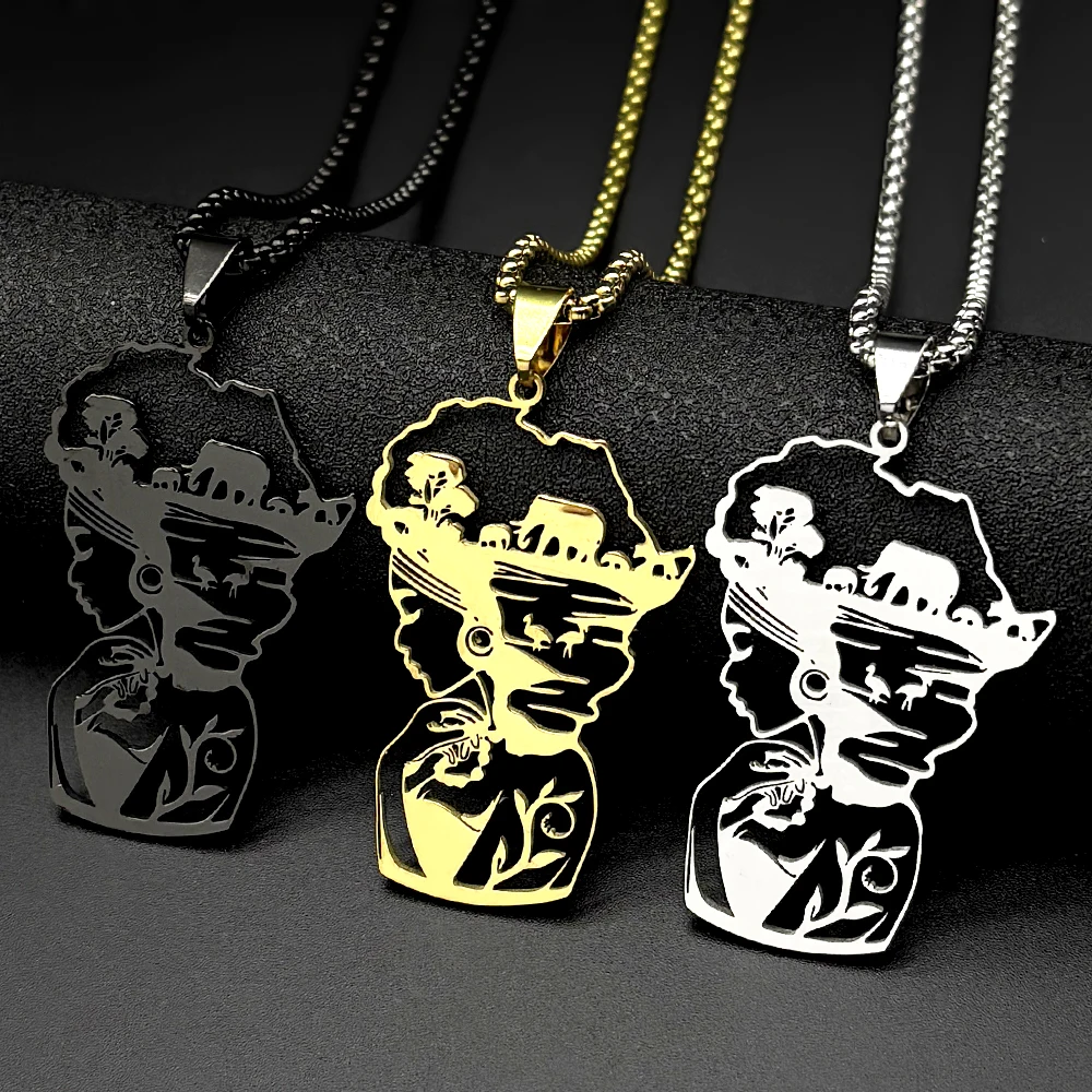 Africa Map Black Woman Pendant Necklace For Women Men Stainless Steel Gold Silver Color Hollow Animal Elephant Chain Jewelry
Africa Map Black Woman Pendant Necklace For Women Men Stainless Steel Gold Silver Color Hollow Animal Elephant Chain Jewelry