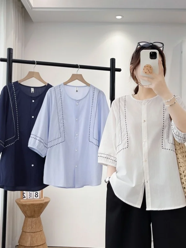 Casual Style Embroidered Loose Fit round Neck Seven Sleeve Shirt for Women Summer New Arrival Big Size Fashion Polyester Fiber
Casual Style Embroidered Loose Fit round Neck Seven Sleeve Shirt for Women Summer New Arrival Big Size Fashion Polyester Fiber