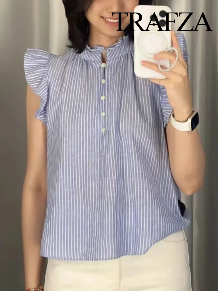 TRAFZA Women's New Fashion Slim Shirts Solid O-Neck Sleeveless Single-Breasted Female Summer Casual Chic Short Tops 4 Color
TRAFZA Women's New Fashion Slim Shirts Solid O-Neck Sleeveless Single-Breasted Female Summer Casual Chic Short Tops 4 Color