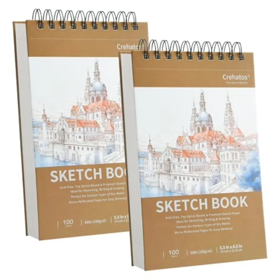 5.5" x 8.5" Small Sketch Book, Top Spiral Bound Sketch Pad, 100 Sheets Each 68lb/100gsm Drawing Paper, 2 Pack
5.5" x 8.5" Small Sketch Book, Top Spiral Bound Sketch Pad, 100 Sheets Each 68lb/100gsm Drawing Paper, 2 Pack