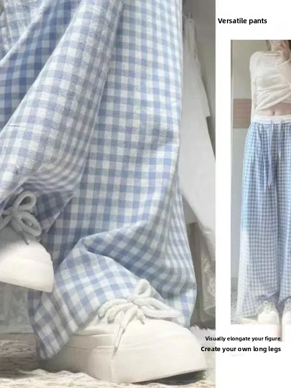 Light Blue Plaid Wide Leg Pants Women's High Waist Loose Drapey Slimming Straight Casual Trousers Korean Style Commute Fashion
Light Blue Plaid Wide Leg Pants Women's High Waist Loose Drapey Slimming Straight Casual Trousers Korean Style Commute Fashion