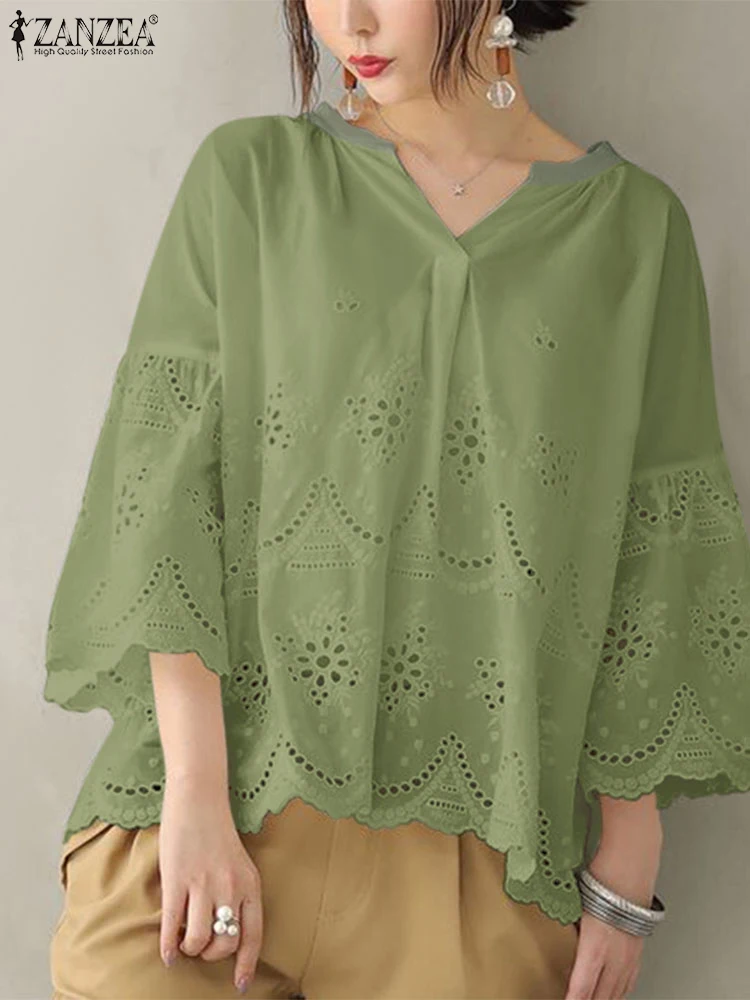 ZANZEA 3/4 Flared Sleeve Solid Blouses Lace Patchwork Elegant Women Hollow Out Embroidery Blusas Mujer Autumn Casual Tunic Tops
ZANZEA 3/4 Flared Sleeve Solid Blouses Lace Patchwork Elegant Women Hollow Out Embroidery Blusas Mujer Autumn Casual Tunic Tops