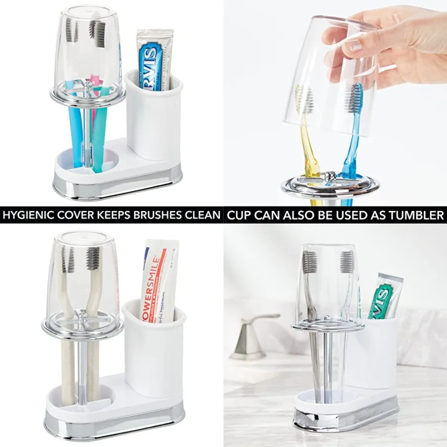 Plastic Toothpaste and Toothbrush Holder Center with Cup/Cover - Organizer for Bathroom Vanity Countertop - Holds Paste, Floss, Accessories - Hyde Collection - White/Chrome
Plastic Toothpaste and Toothbrush Holder Center with Cup/Cover - Organizer for Bathroom Vanity Countertop - Holds Paste, Floss, Accessories - Hyde Collection - White/Chrome