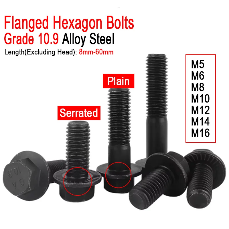 1~10pcs M5 M6 M8 M10 M12 M14 M16 High Tensile Plain/Serrated Flanged Hexagon Bolts Grade 10.9 Alloy Steel Black Flange Screw
1~10pcs M5 M6 M8 M10 M12 M14 M16 High Tensile Plain/Serrated Flanged Hexagon Bolts Grade 10.9 Alloy Steel Black Flange Screw