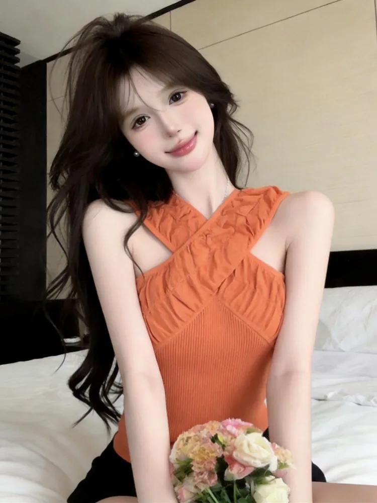 Spicy Girl Style Cross Neck Knitted Vest Women's Summer Slim Fit Sleeveless Top City Walk Breathable Skin-Friendly Short Length
Spicy Girl Style Cross Neck Knitted Vest Women's Summer Slim Fit Sleeveless Top City Walk Breathable Skin-Friendly Short Length