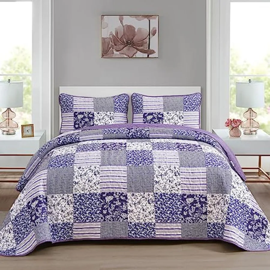 Фиолетовый комплект постельного белья Queen Size, 3 предмета: покрывало в стиле бохо с цветочным и клетчатым узором, двусторонний, для всех сезонов, пэчворк
Фиолетовый комплект постельного белья Queen Size, 3 предмета: покрывало в стиле бохо с цветочным и клетчатым узором, двусторонний, для всех сезонов, пэчворк
